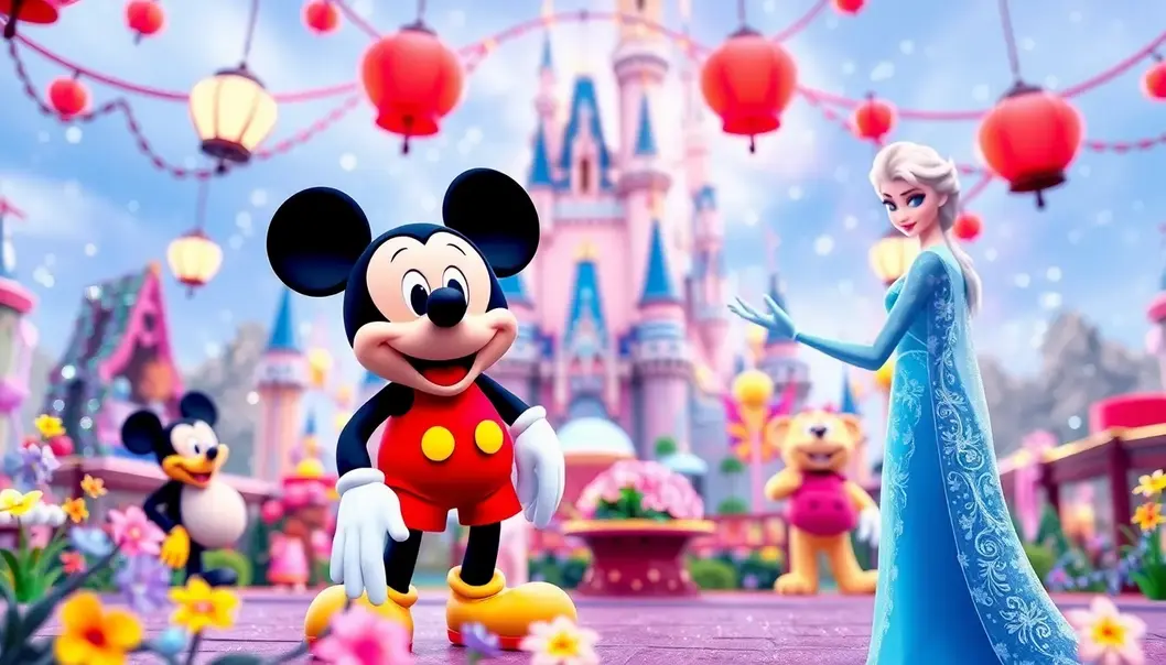 Disney vs Pixar: A Tale of Two Animation Titans Disney characters in a whimsical, enchanting setting.