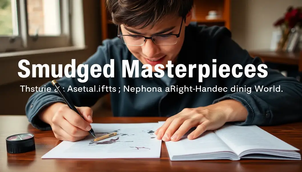 Left-handed student with smudged paper.
